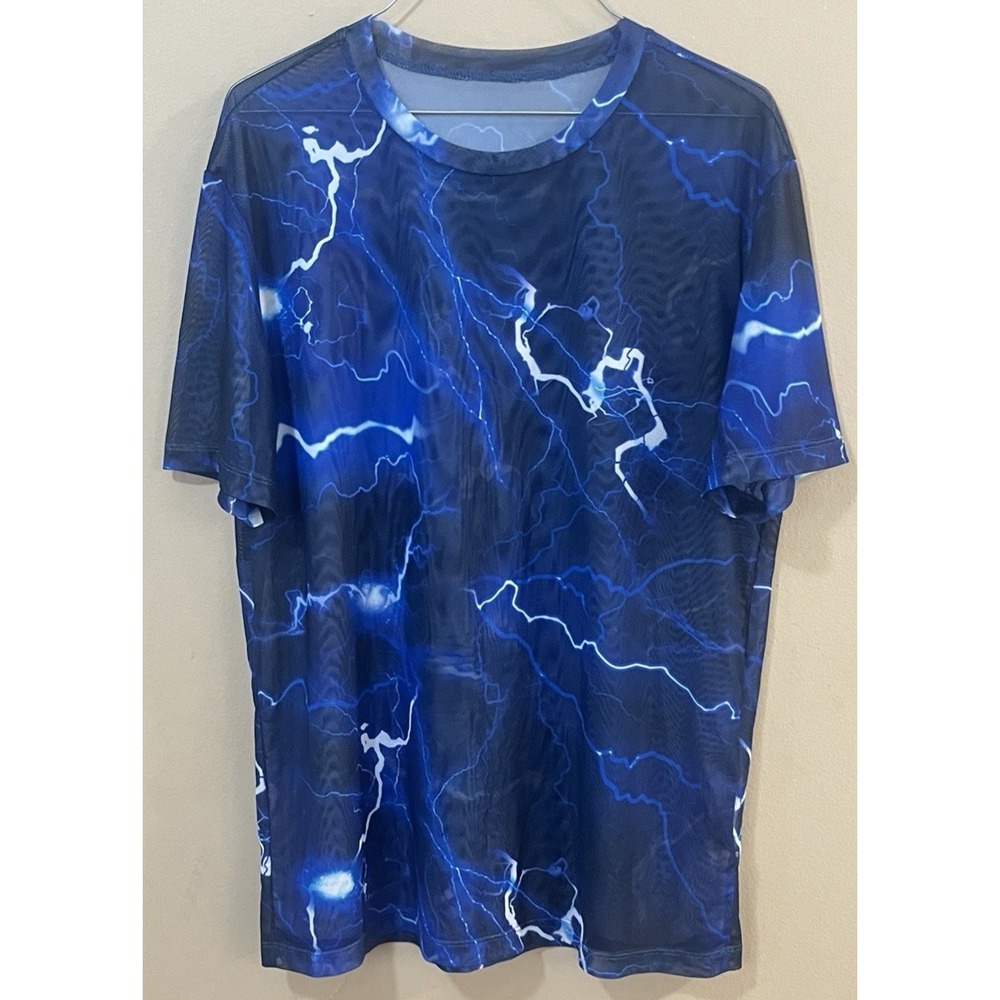 SHEIN Women's XL Blue Lightning Print Swim Cover Up Beach Pool Sheer Stretch